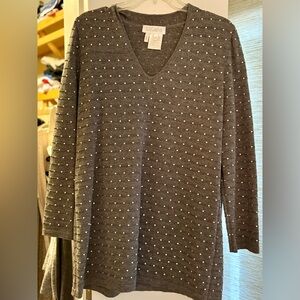 Vintage Escada Gray Knit Top with Subtle Dot Embellishment